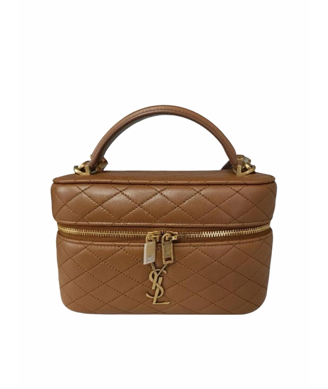 SAINT LAURENT Коричневая кожаная сумка с короткими ручками, фото 1