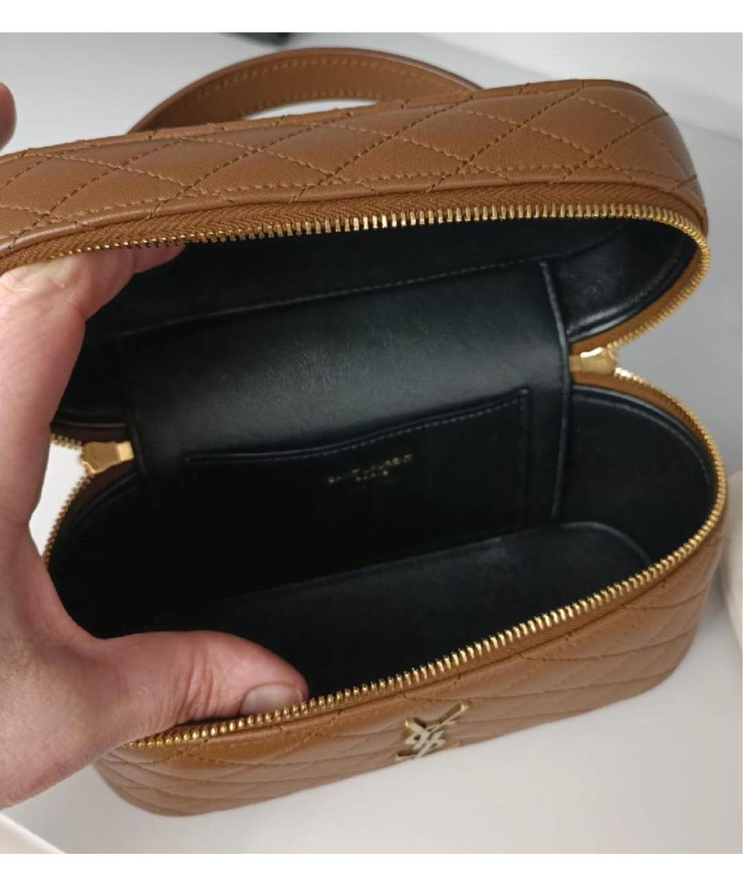 SAINT LAURENT Коричневая кожаная сумка с короткими ручками, фото 5