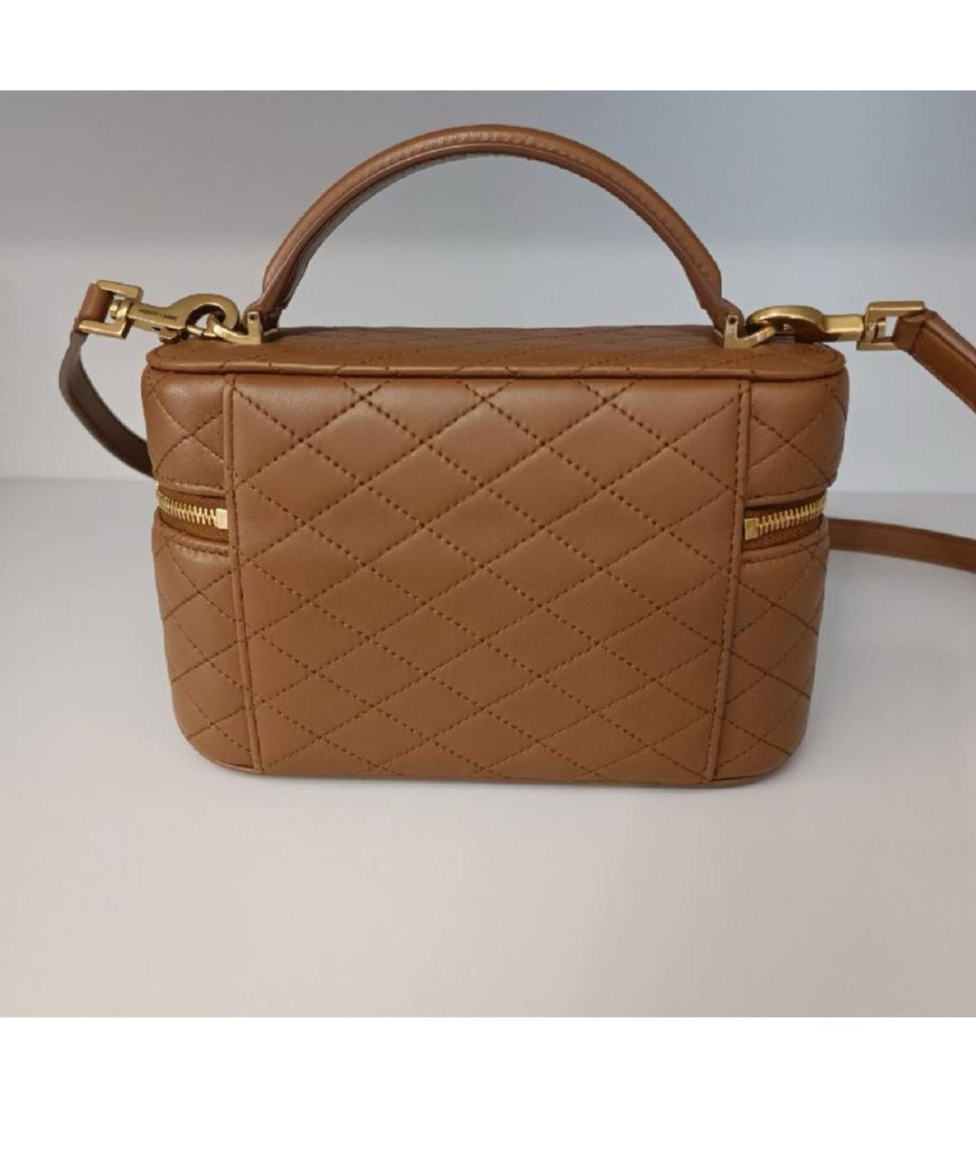 SAINT LAURENT Коричневая кожаная сумка с короткими ручками, фото 3