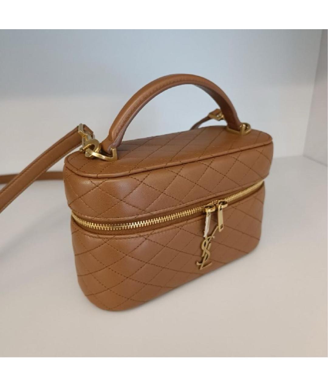 SAINT LAURENT Коричневая кожаная сумка с короткими ручками, фото 2