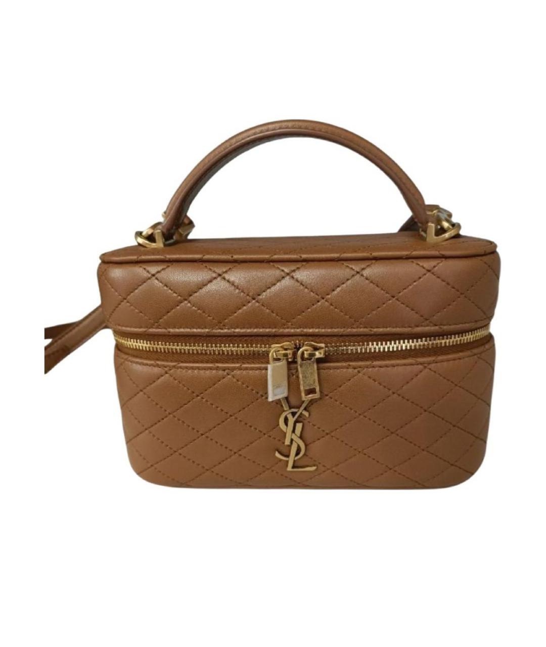 SAINT LAURENT Коричневая кожаная сумка с короткими ручками, фото 8
