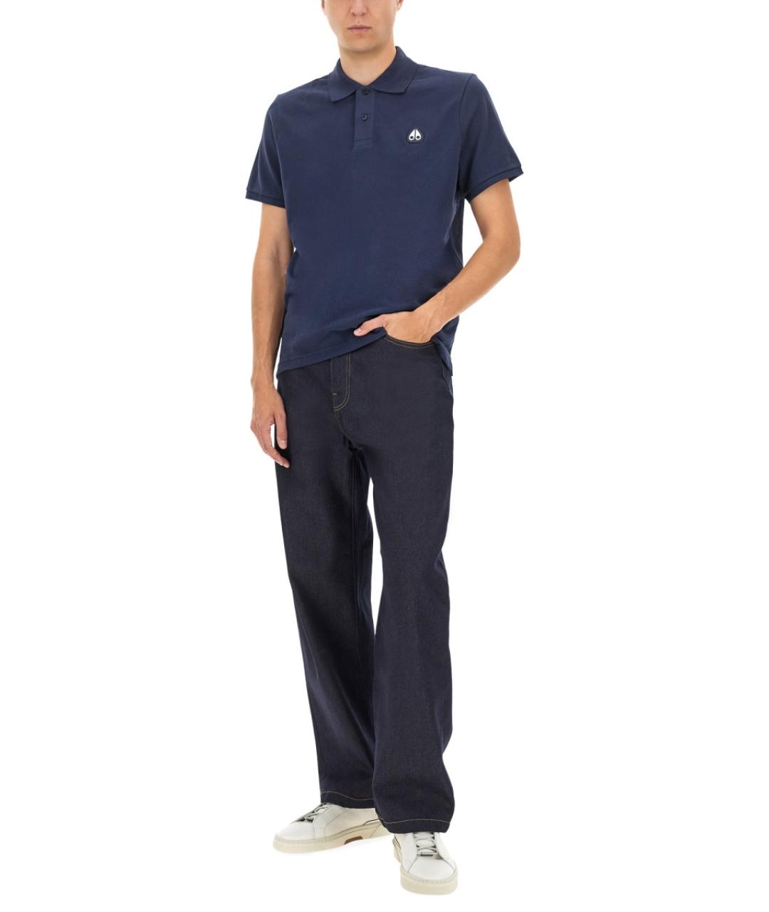 MOOSE KNUCKLES Синее хлопковое поло с коротким рукавом, фото 2