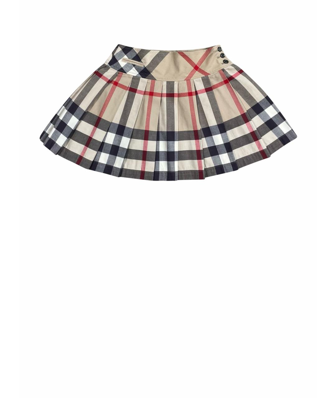 BURBERRY Бежевая хлопковая юбка мини, фото 1