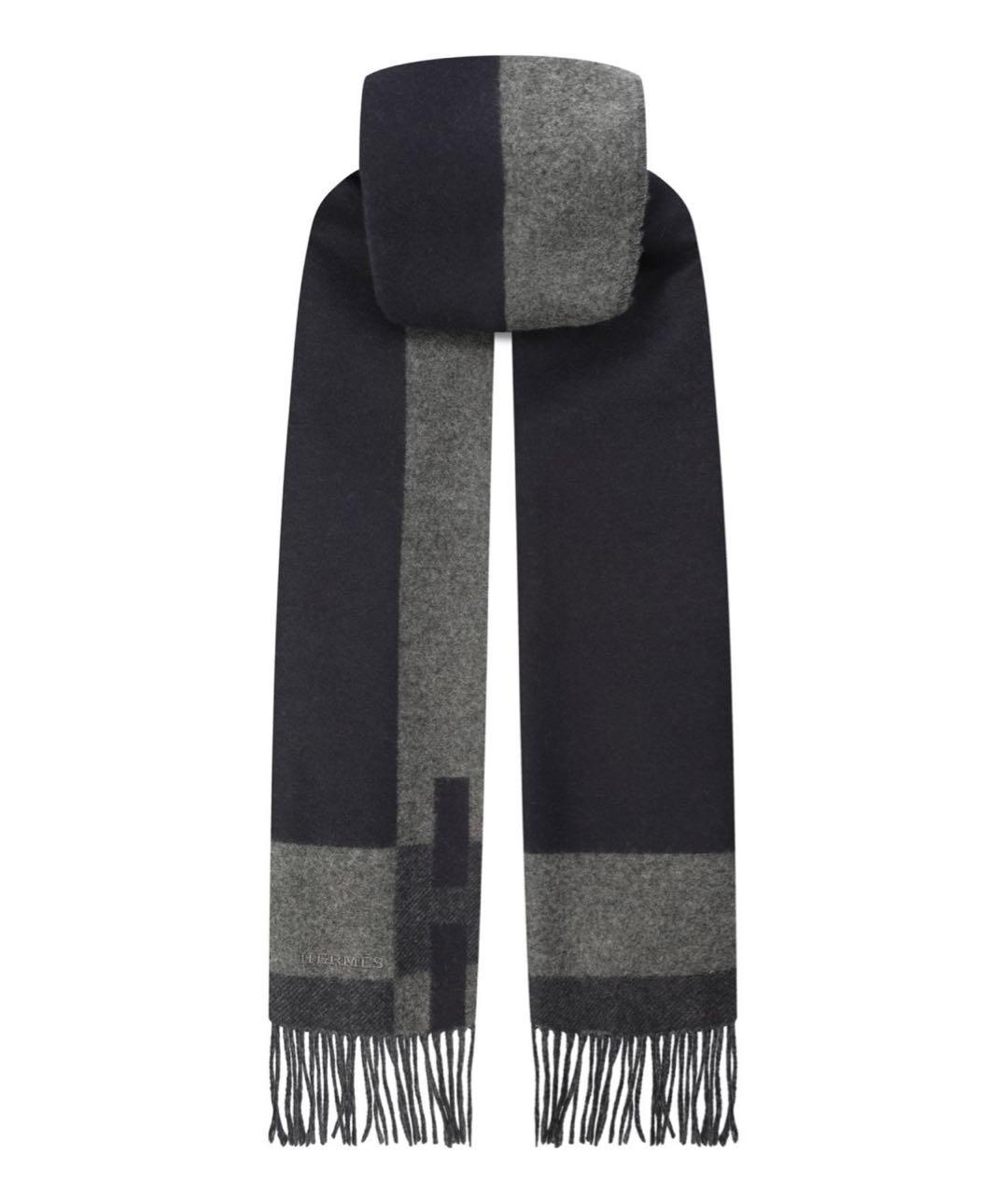 HERMES Антрацитовый кашемировый шарф, фото 1