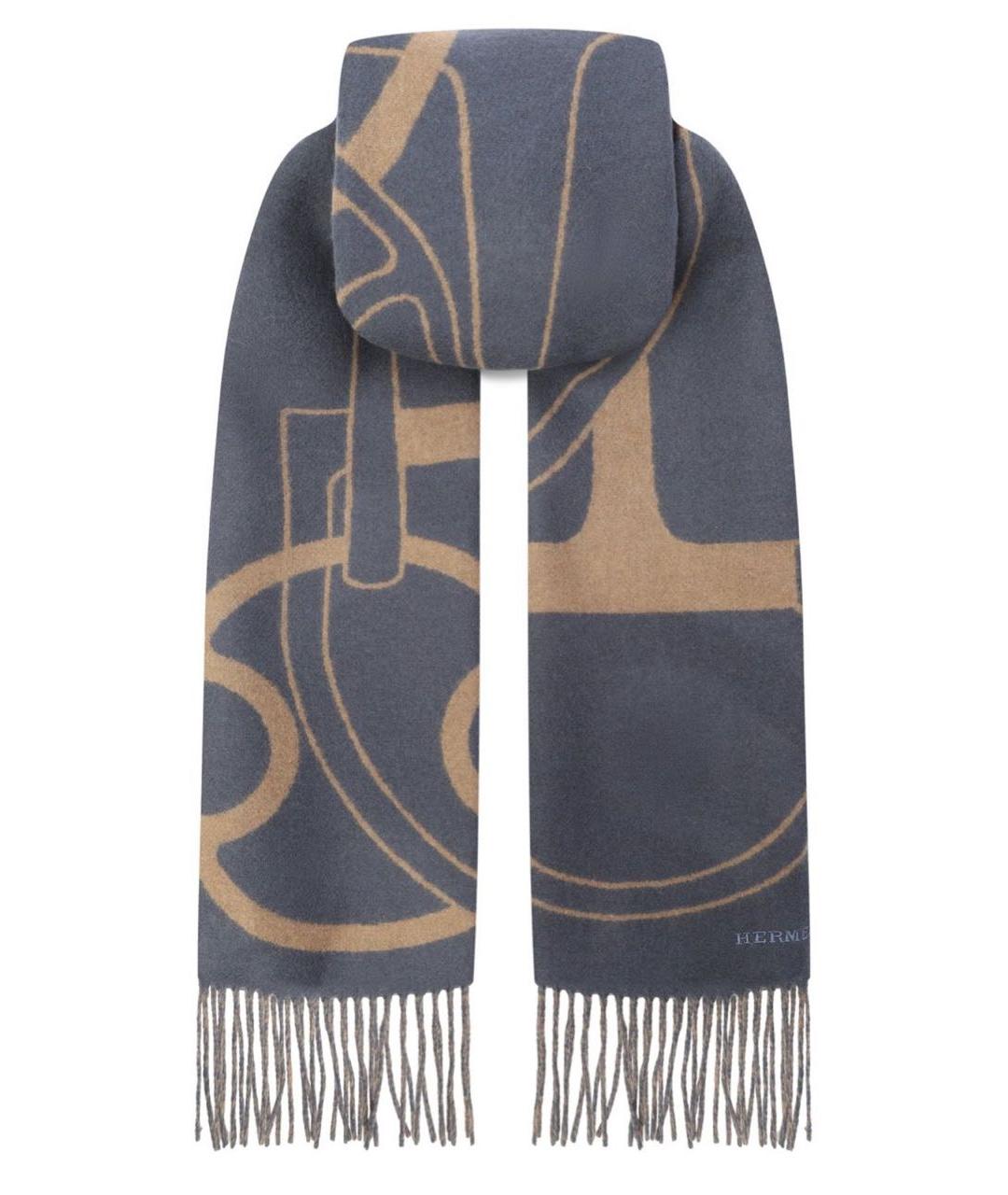 HERMES Синий кашемировый шарф, фото 1