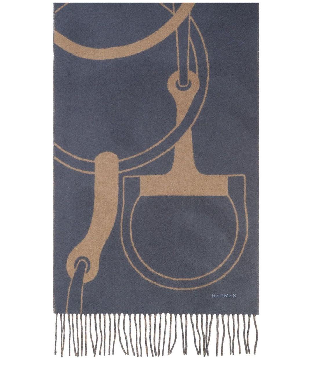 HERMES Синий кашемировый шарф, фото 2