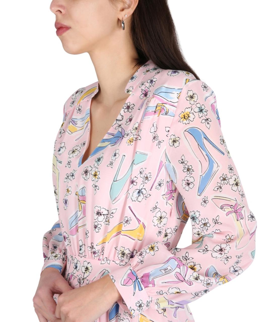 BOUTIQUE MOSCHINO Розовое шелковое повседневное платье, фото 4