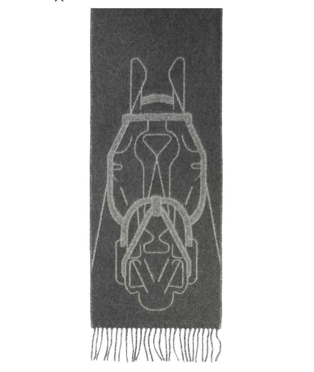 HERMES Серый кашемировый шарф, фото 2
