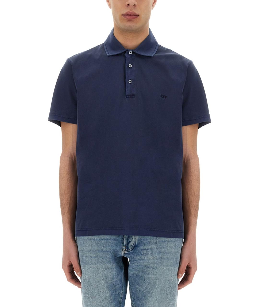 FAY Синее хлопковое поло с коротким рукавом, фото 5