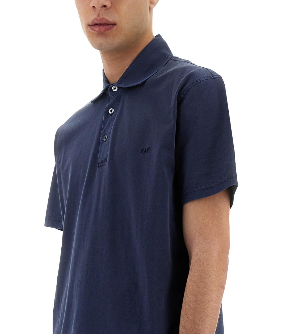 FAY Синее хлопковое поло с коротким рукавом, фото 4