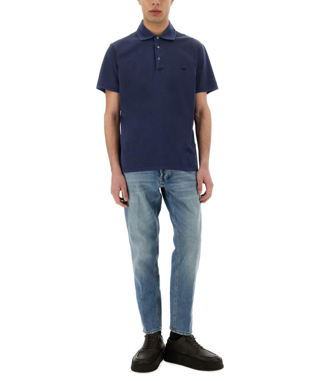 FAY Синее хлопковое поло с коротким рукавом, фото 2