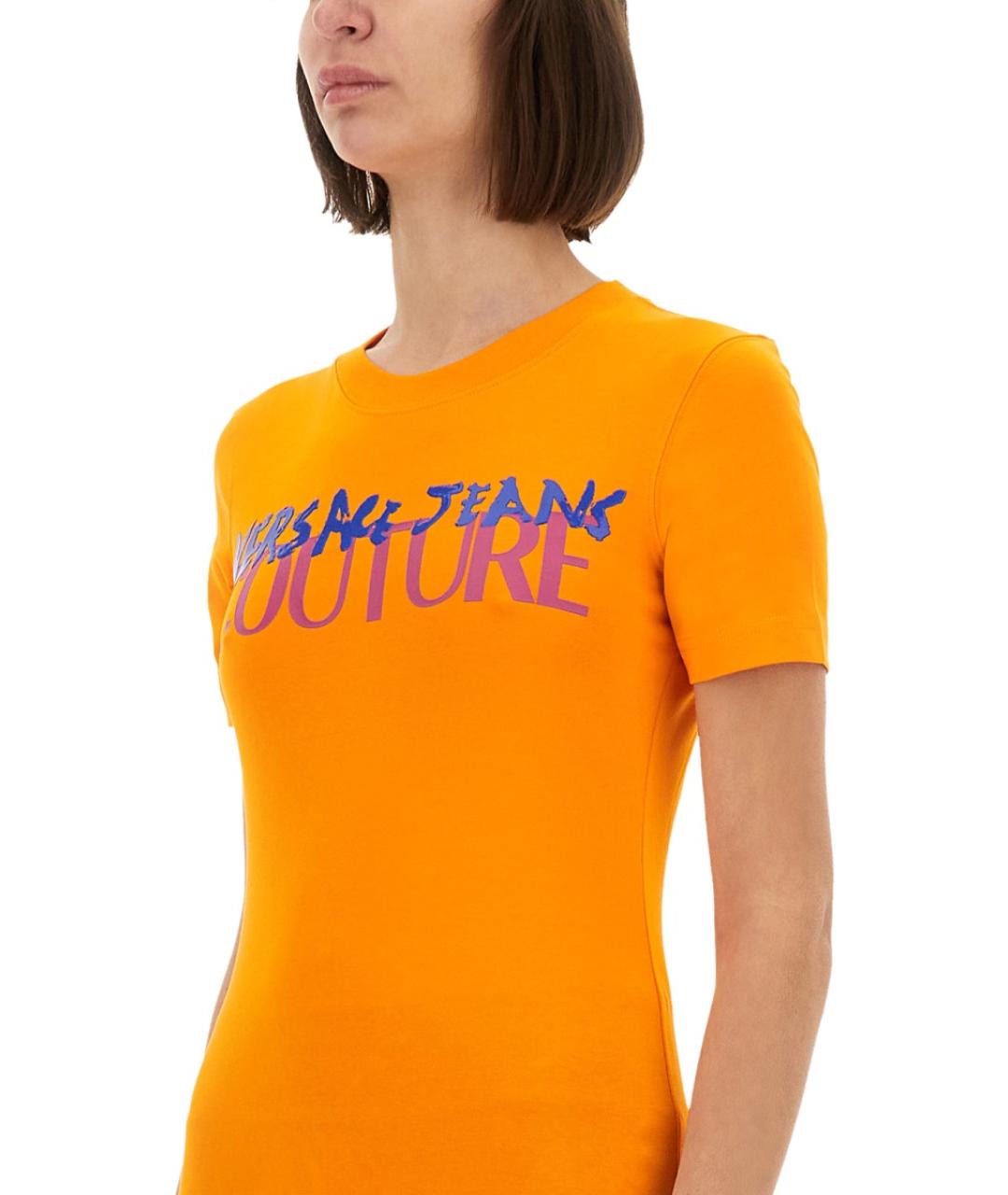VERSACE JEANS COUTURE Оранжевая хлопковая футболка, фото 4