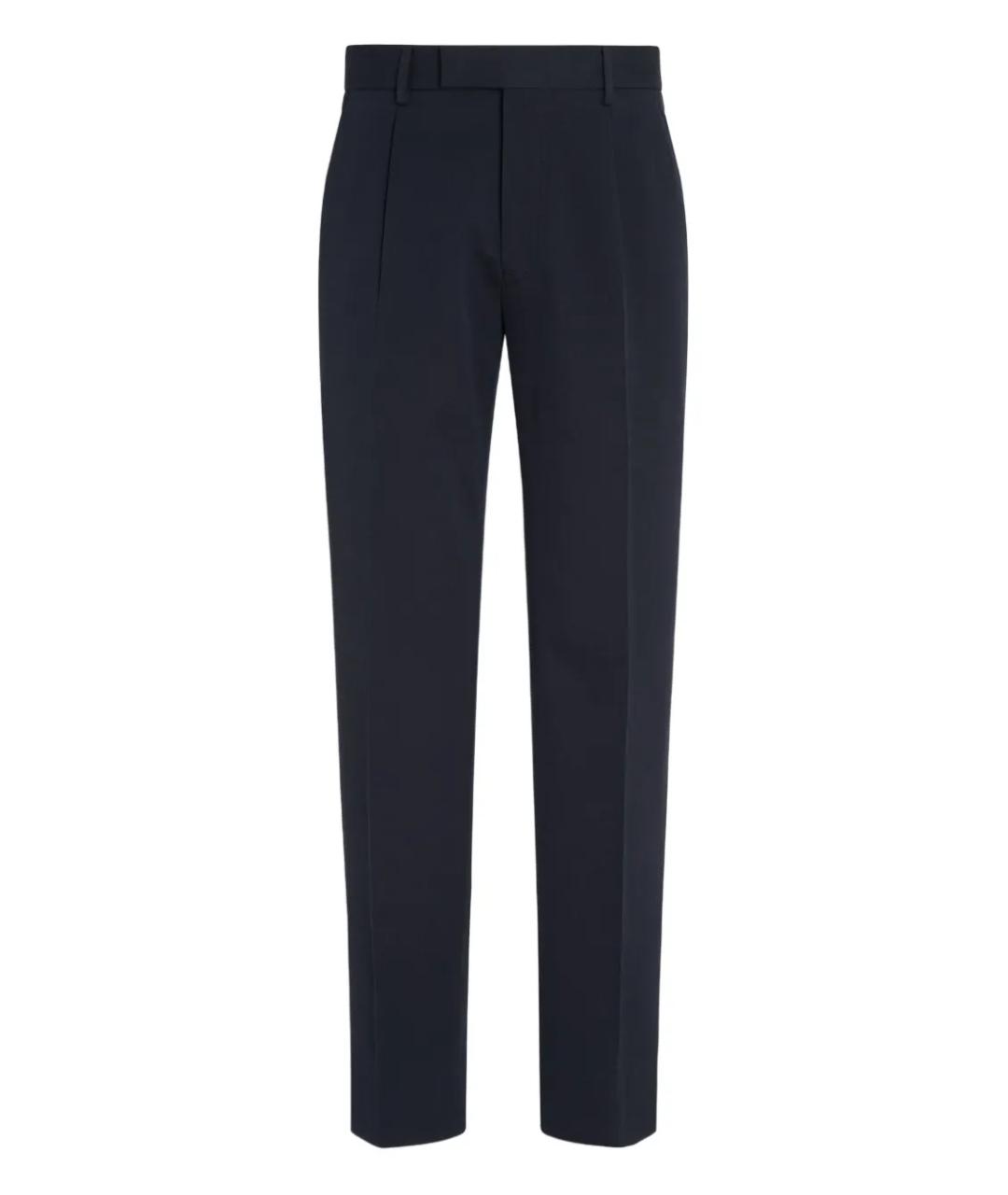 ZEGNA Темно-синие хлопко-эластановые повседневные брюки, фото 1