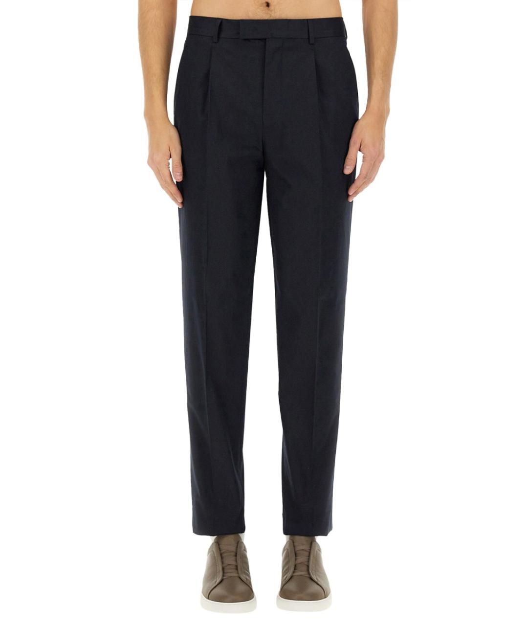 ZEGNA Темно-синие хлопко-эластановые повседневные брюки, фото 2