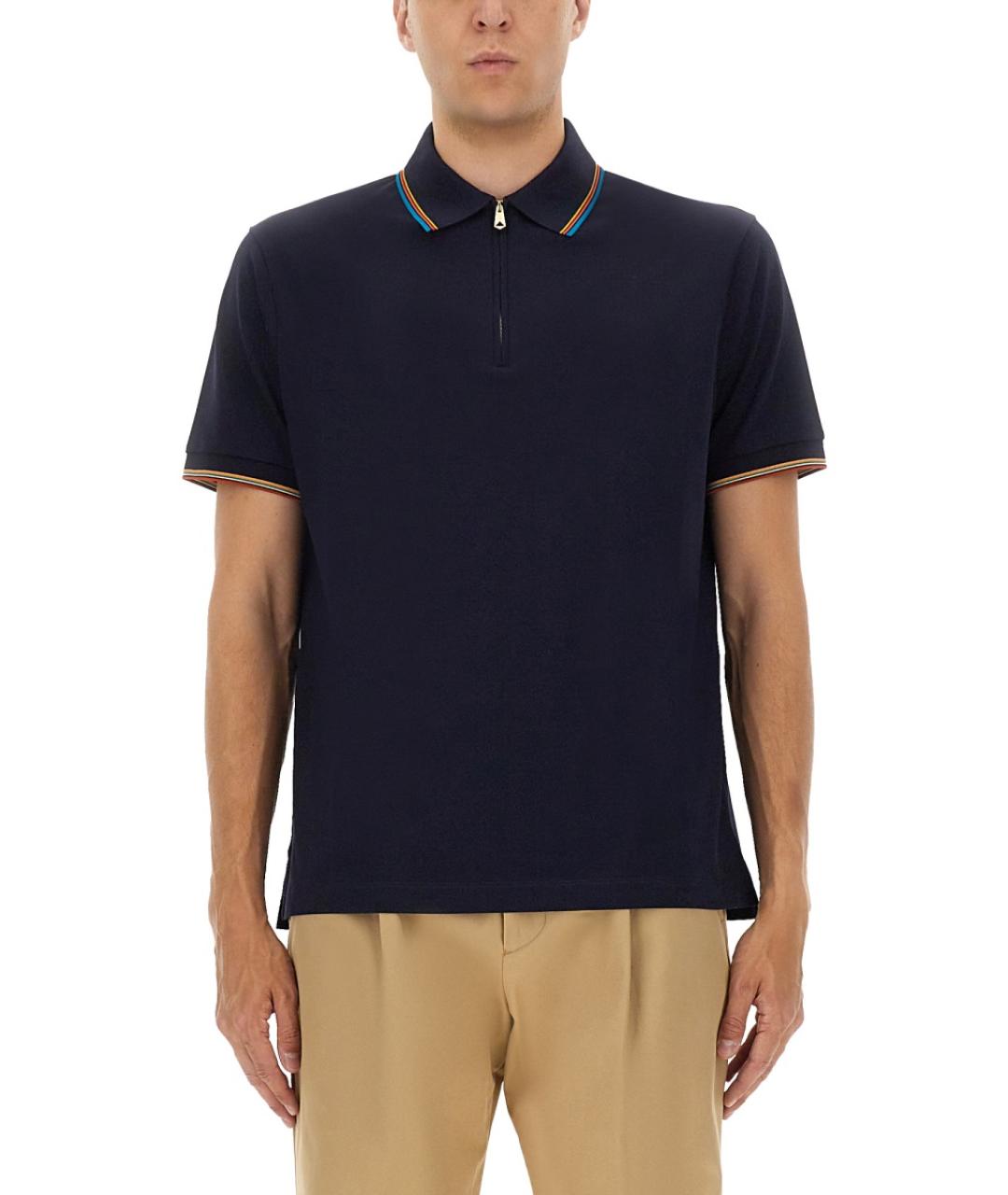 PAUL SMITH Синее хлопковое поло с коротким рукавом, фото 2