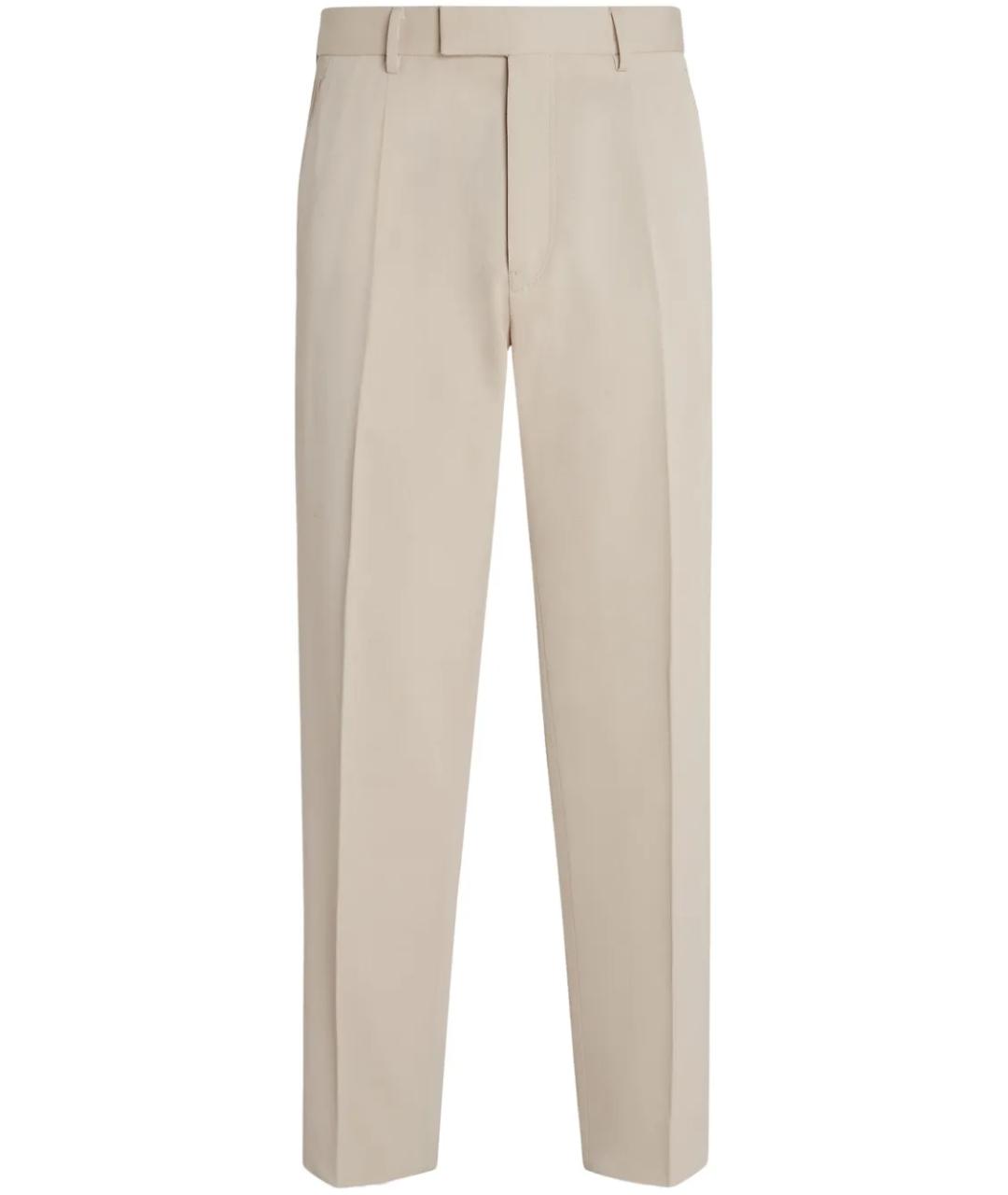 ZEGNA Бежевые хлопко-эластановые повседневные брюки, фото 1