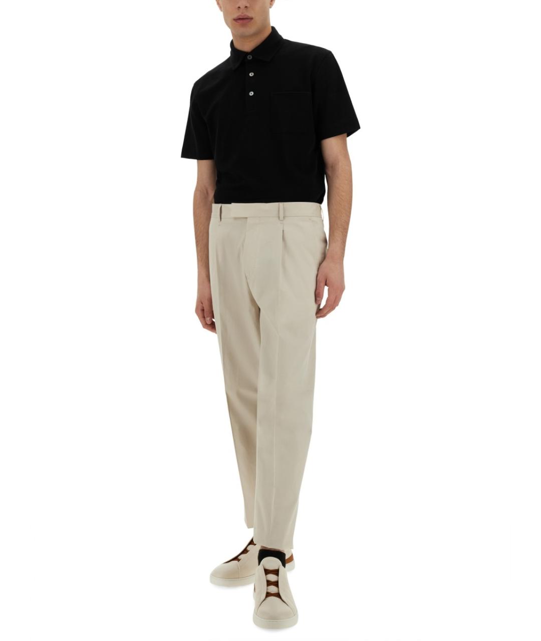 ZEGNA Бежевые хлопко-эластановые повседневные брюки, фото 3