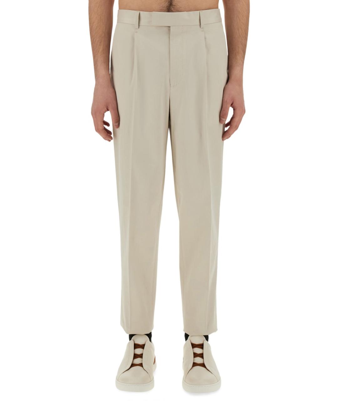 ZEGNA Бежевые хлопко-эластановые повседневные брюки, фото 2