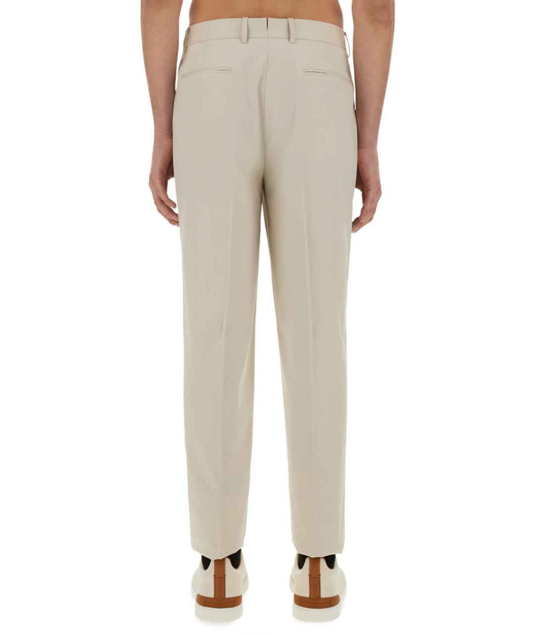 ZEGNA Бежевые хлопко-эластановые повседневные брюки, фото 4