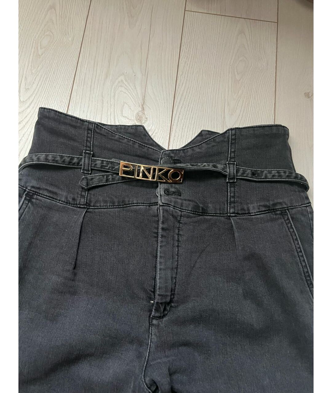 PINKO Антрацитовые хлопко-эластановые прямые джинсы, фото 5