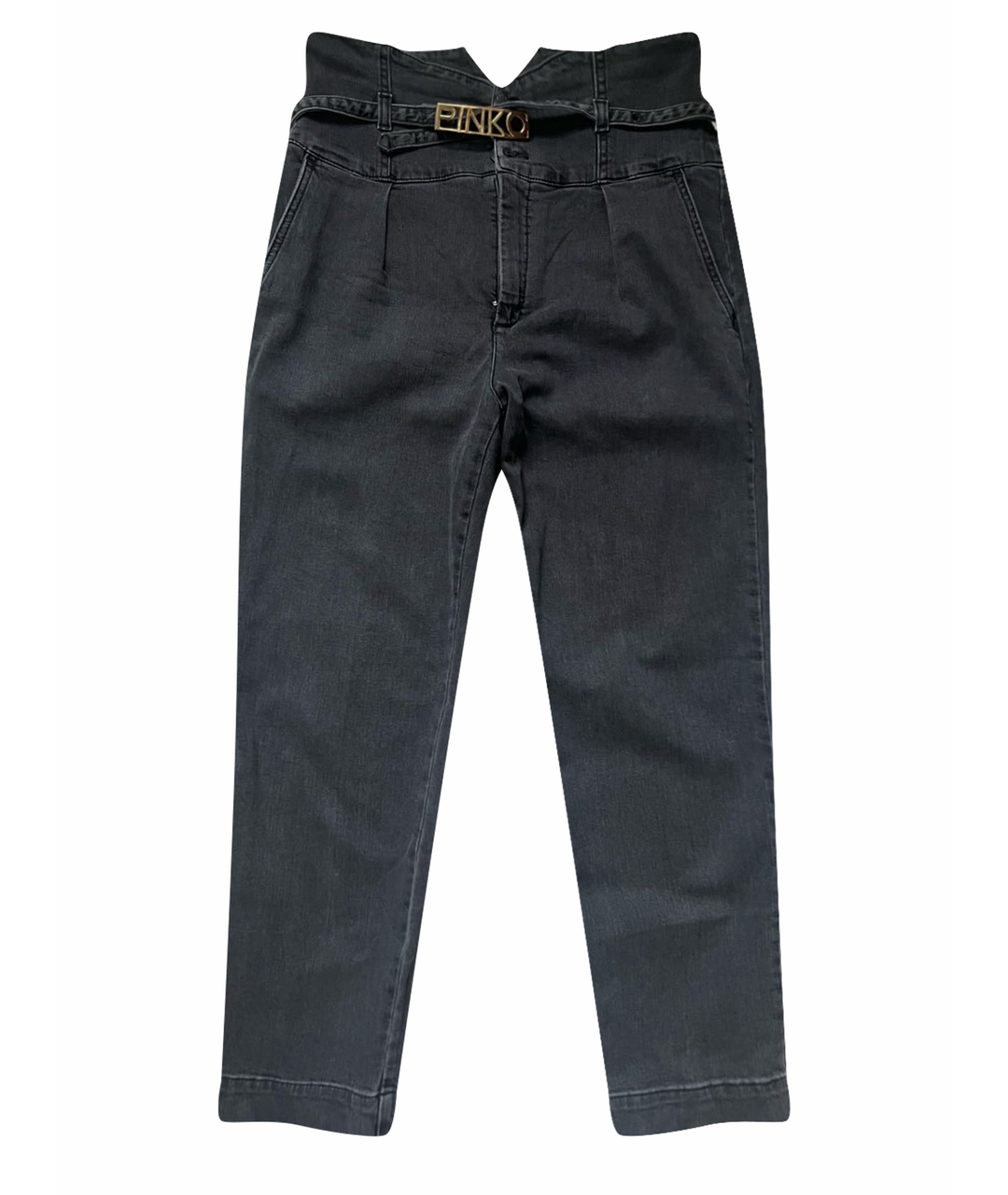 PINKO Антрацитовые хлопко-эластановые прямые джинсы, фото 1
