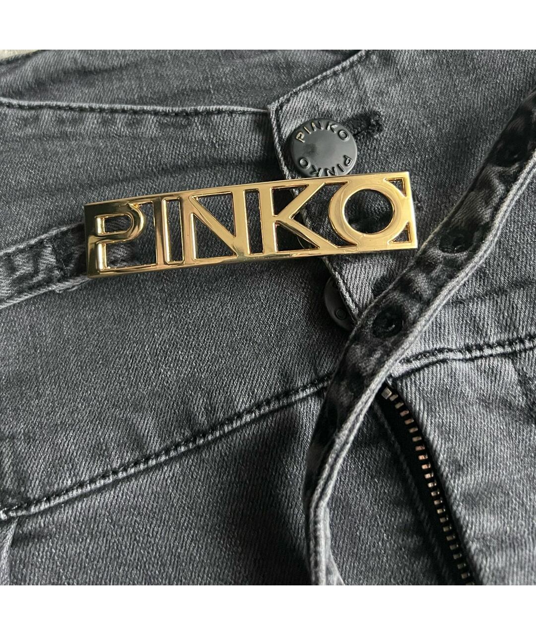 PINKO Антрацитовые хлопко-эластановые прямые джинсы, фото 7