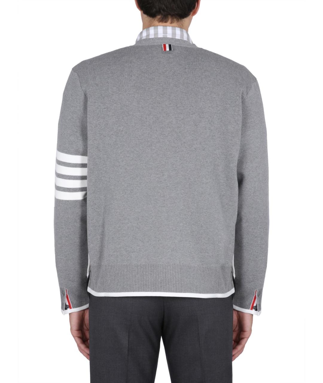 THOM BROWNE Серый хлопковый кардиган, фото 4