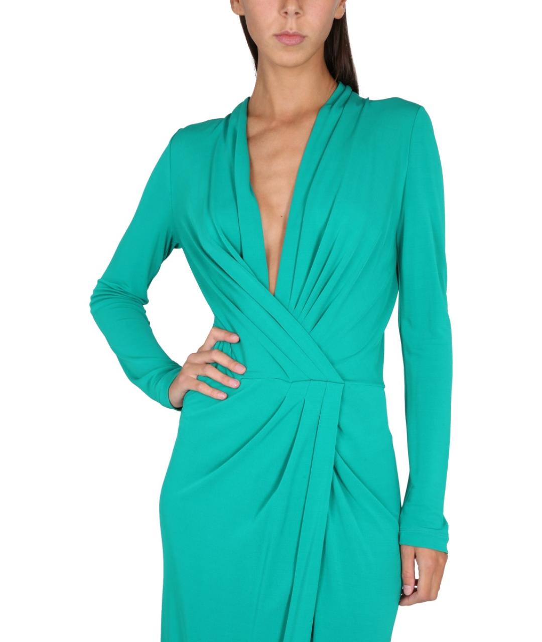 ALBERTA FERRETTI Бирюзовое вискозное повседневное платье, фото 5