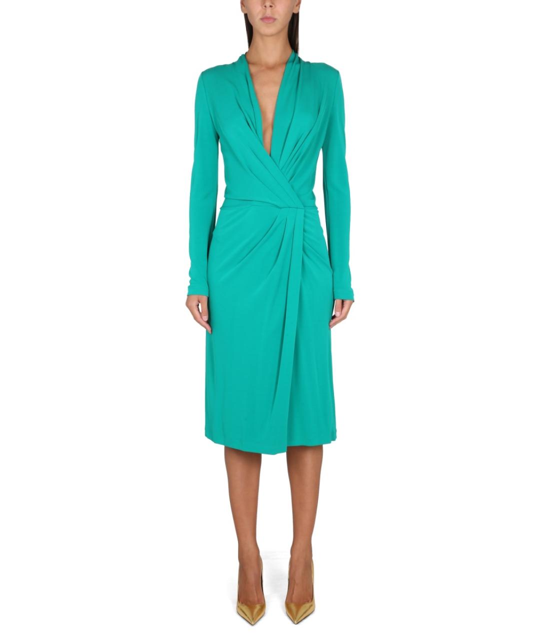 ALBERTA FERRETTI Бирюзовое вискозное повседневное платье, фото 2