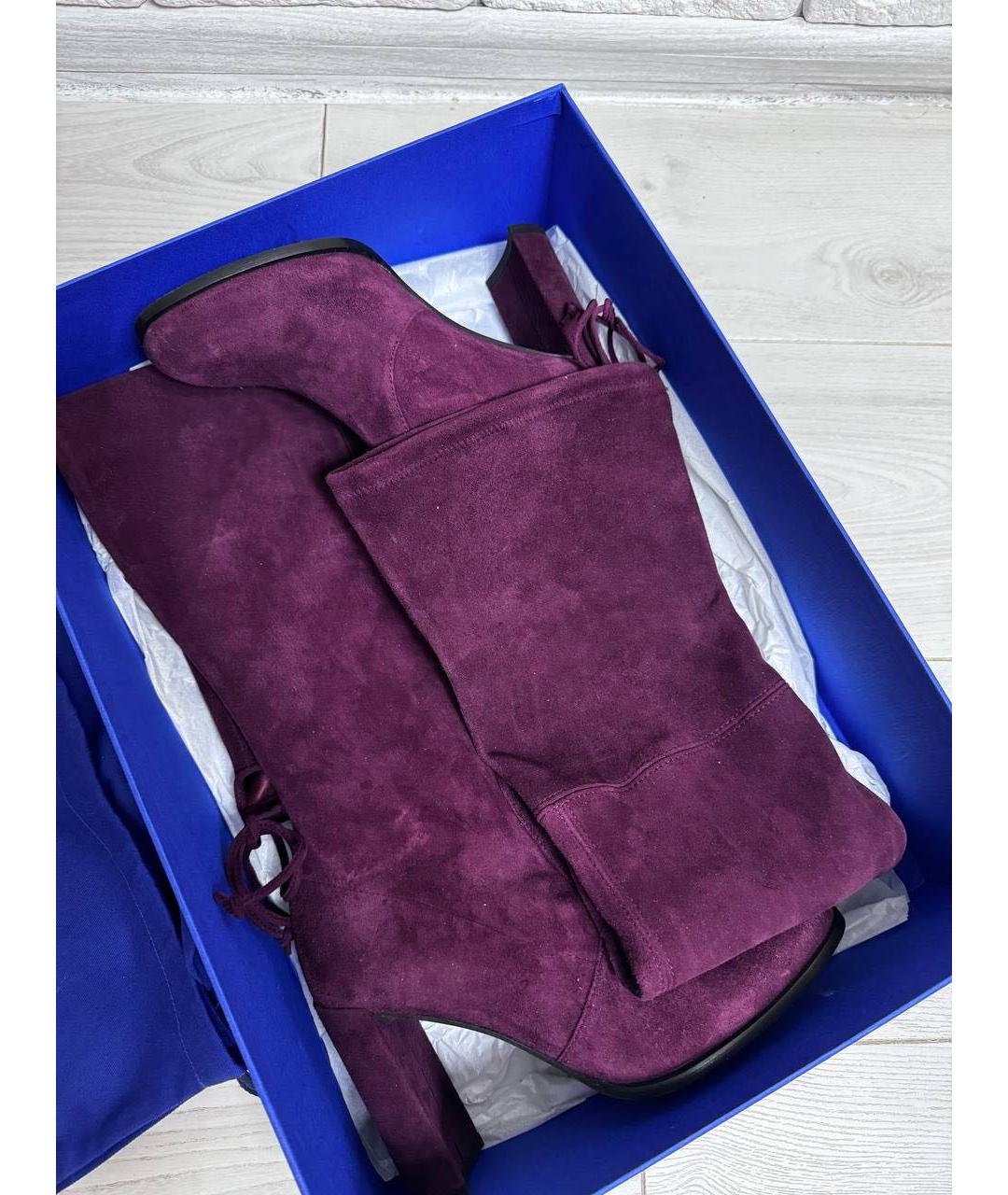 STUART WEITZMAN Бордовые замшевые ботфорты, фото 6