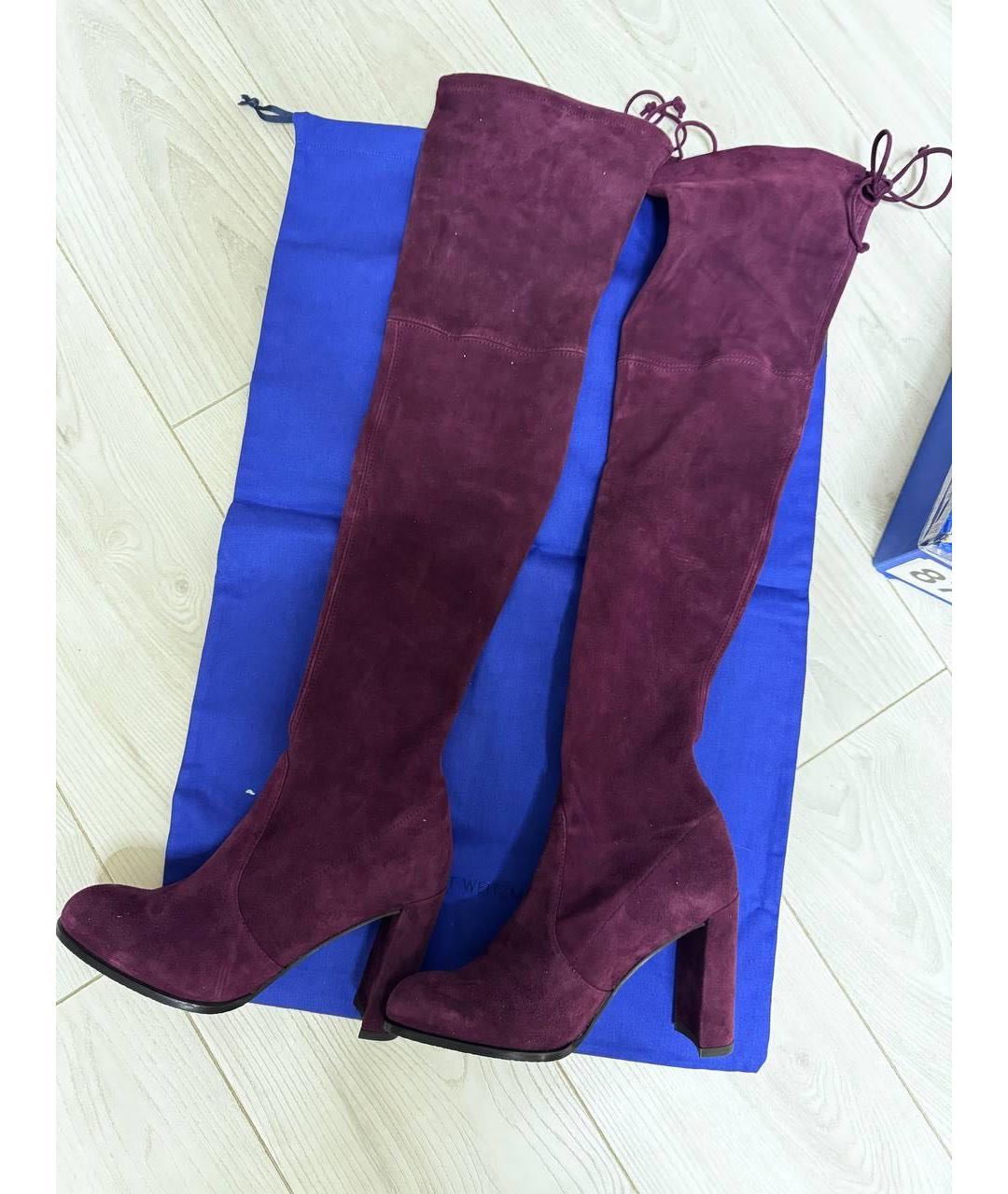 STUART WEITZMAN Бордовые замшевые ботфорты, фото 8