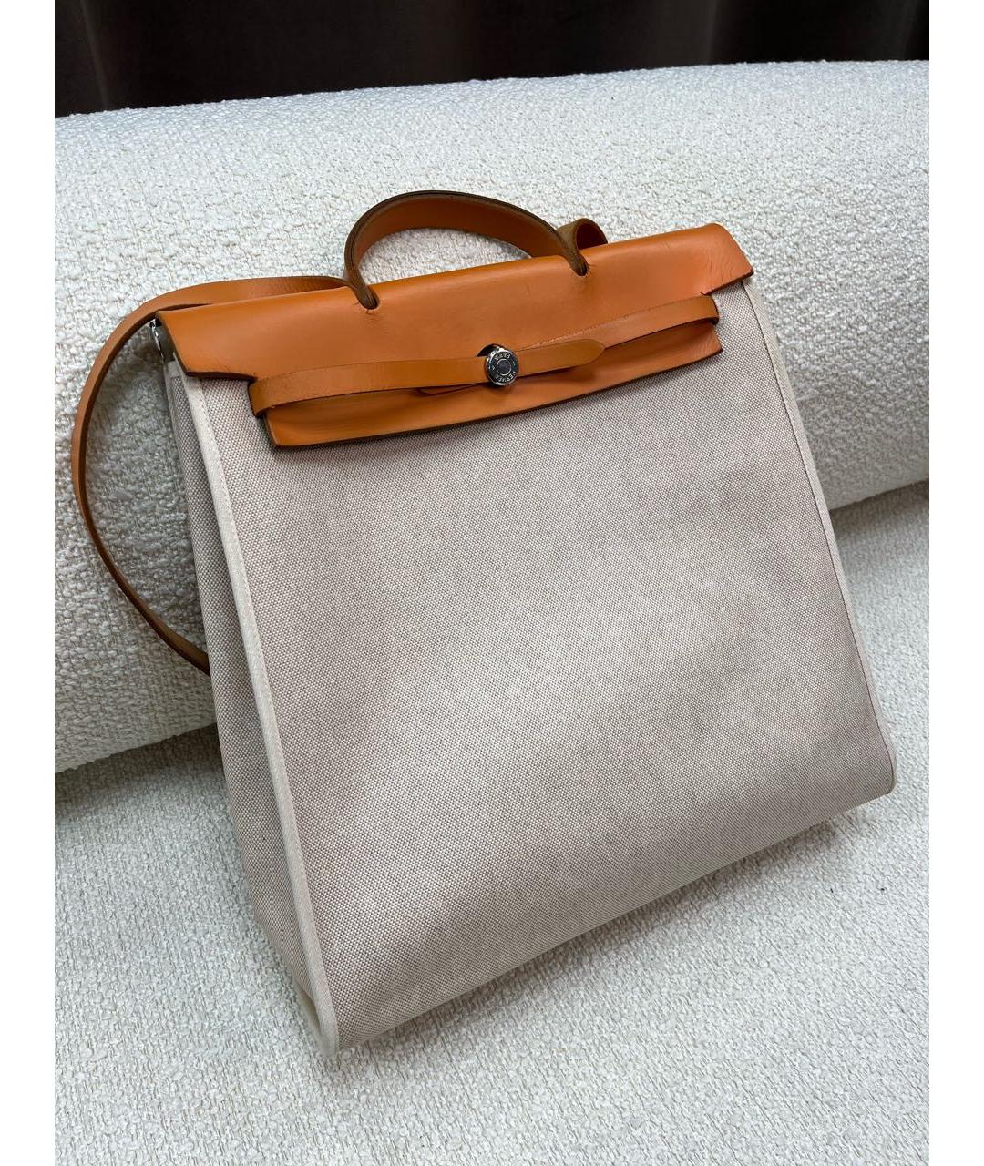 HERMES Бежевая тканевая сумка через плечо, фото 5