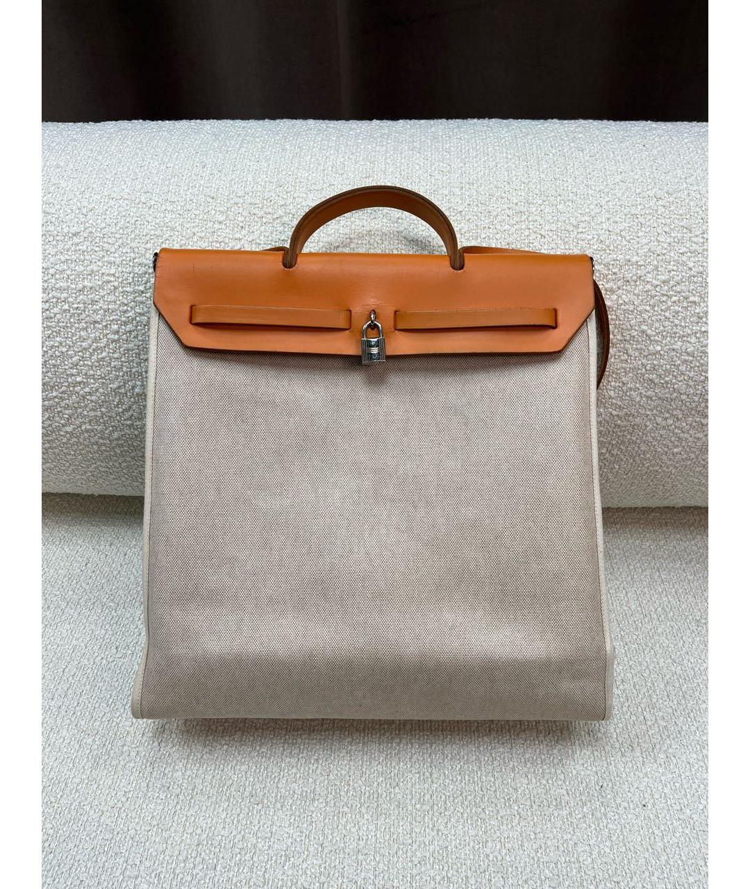 HERMES Бежевая тканевая сумка через плечо, фото 3