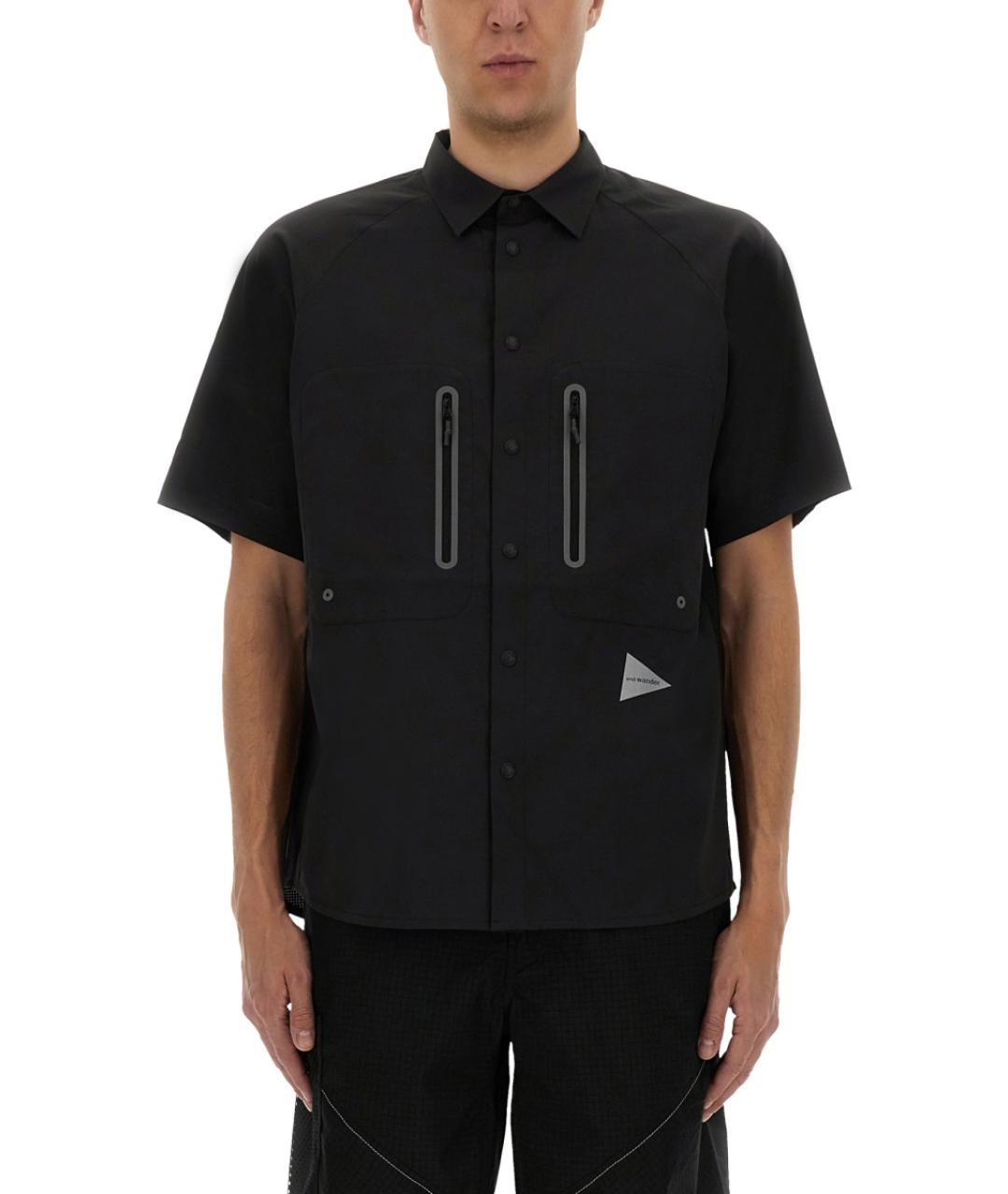 AND WANDER Черная хлопко-полиэстеровая кэжуал рубашка, фото 1
