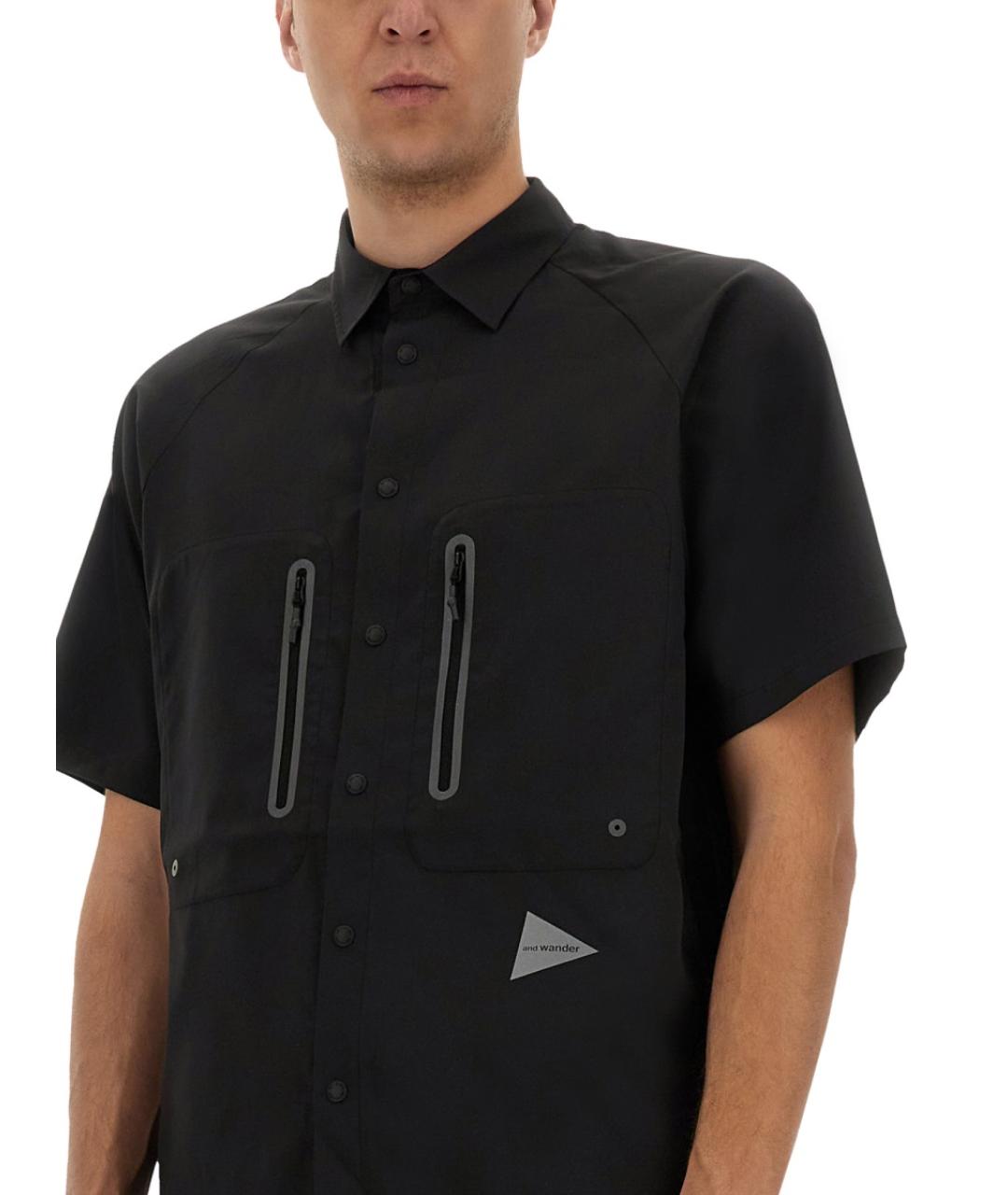 AND WANDER Черная хлопко-полиэстеровая кэжуал рубашка, фото 4
