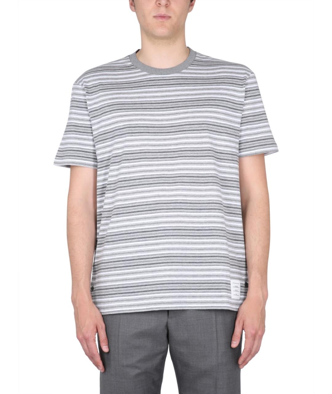 THOM BROWNE Серая хлопковая футболка, фото 5