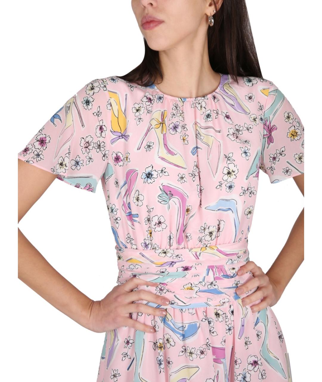 BOUTIQUE MOSCHINO Розовое шелковое повседневное платье, фото 5