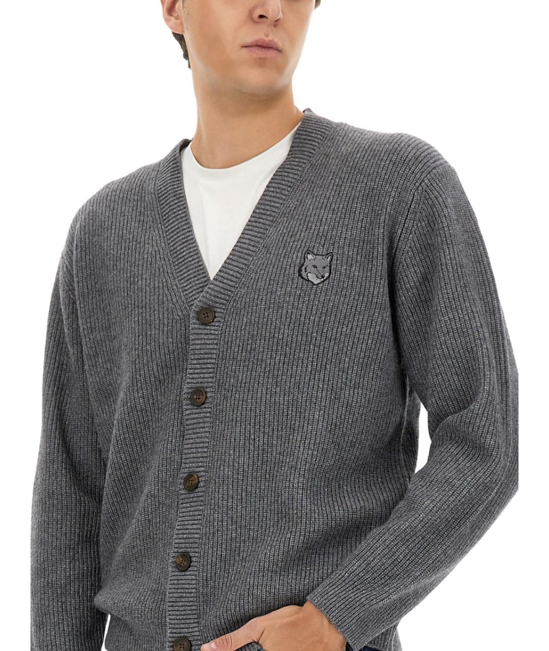 MAISON KITSUNE Серый шерстяной кардиган, фото 3