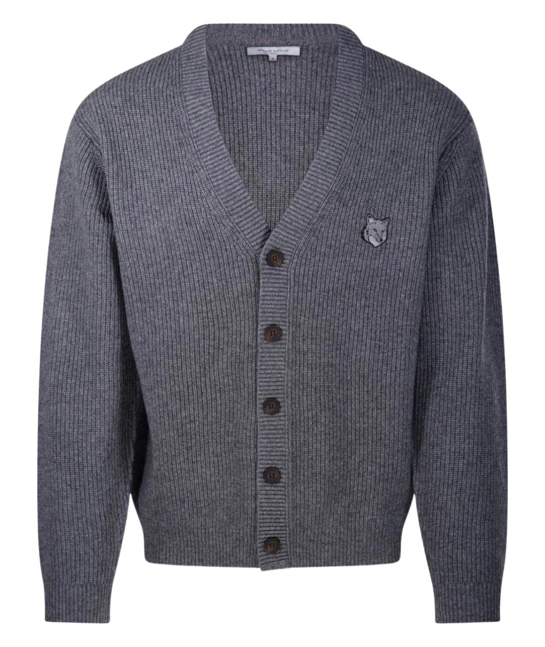 MAISON KITSUNE Серый шерстяной кардиган, фото 1