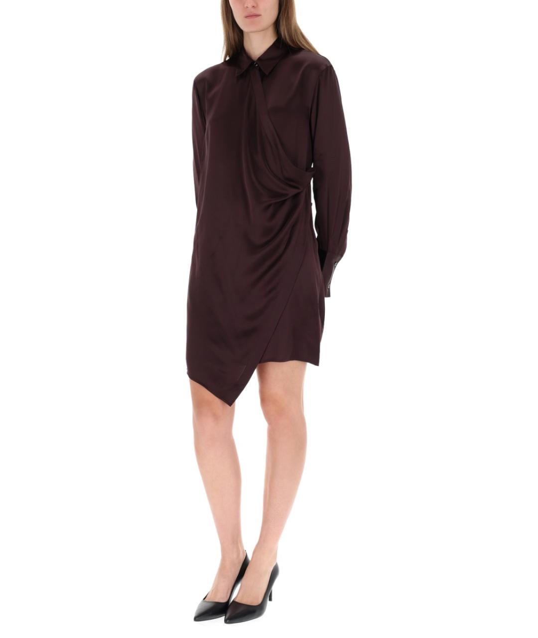 HELMUT LANG Бордовое шелковое повседневное платье, фото 2