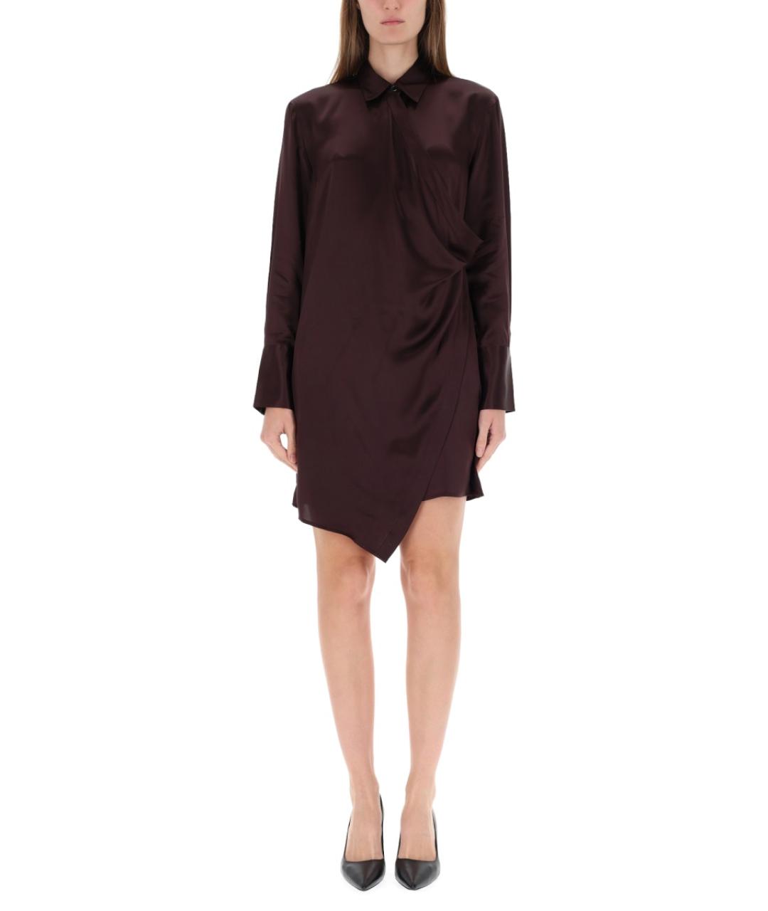 HELMUT LANG Бордовое шелковое повседневное платье, фото 5