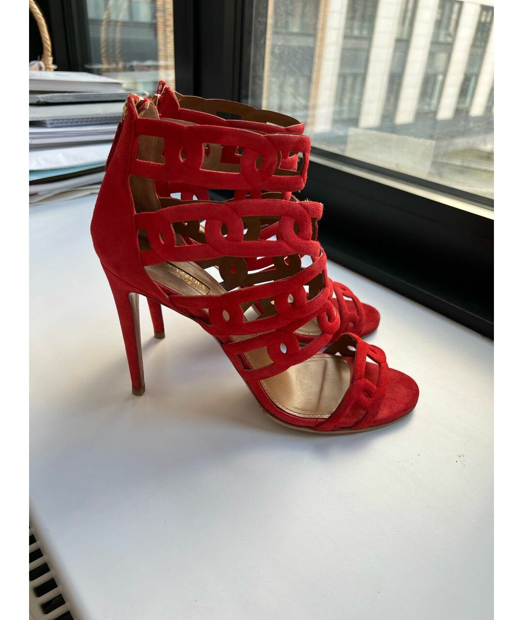 AQUAZZURA Коралловые замшевые босоножки, фото 9