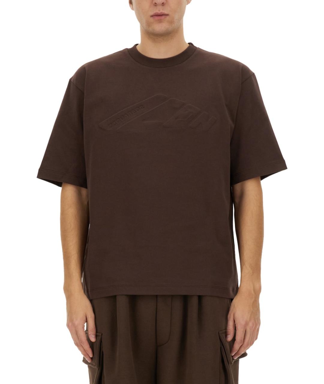 DSQUARED2 Коричневая хлопковая футболка, фото 5