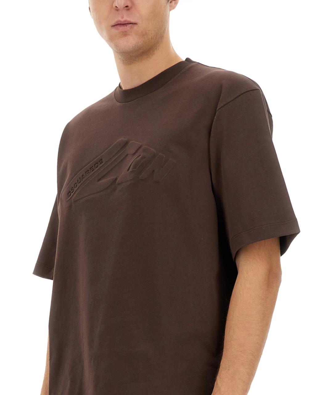 DSQUARED2 Коричневая хлопковая футболка, фото 4