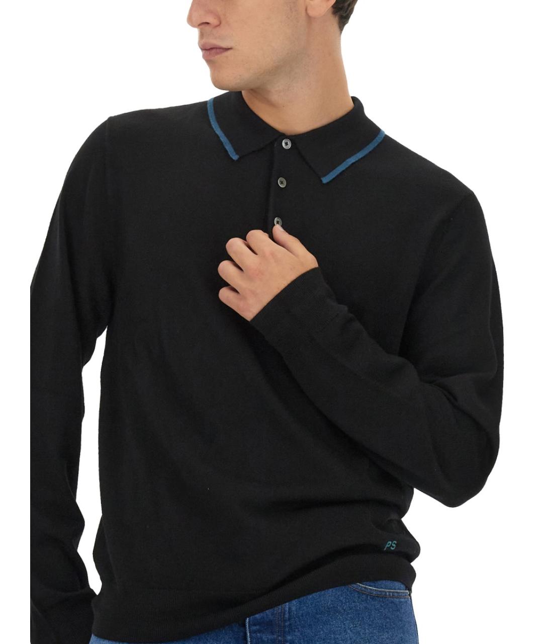 PS BY PAUL SMITH Черное хлопко-шерстяное поло с длинным рукавом, фото 4
