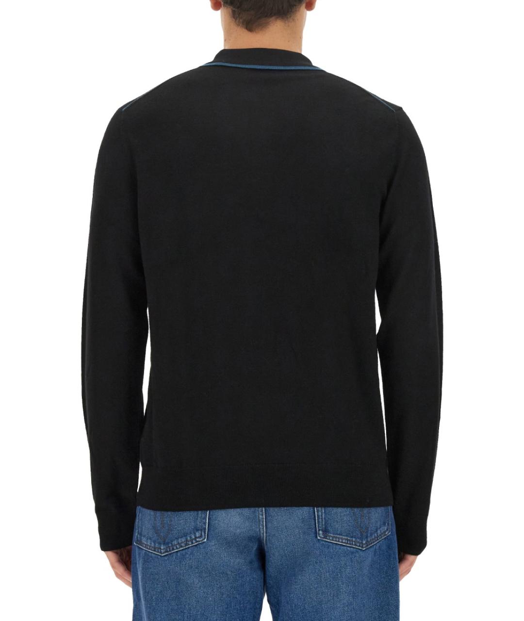 PS BY PAUL SMITH Черное хлопко-шерстяное поло с длинным рукавом, фото 3