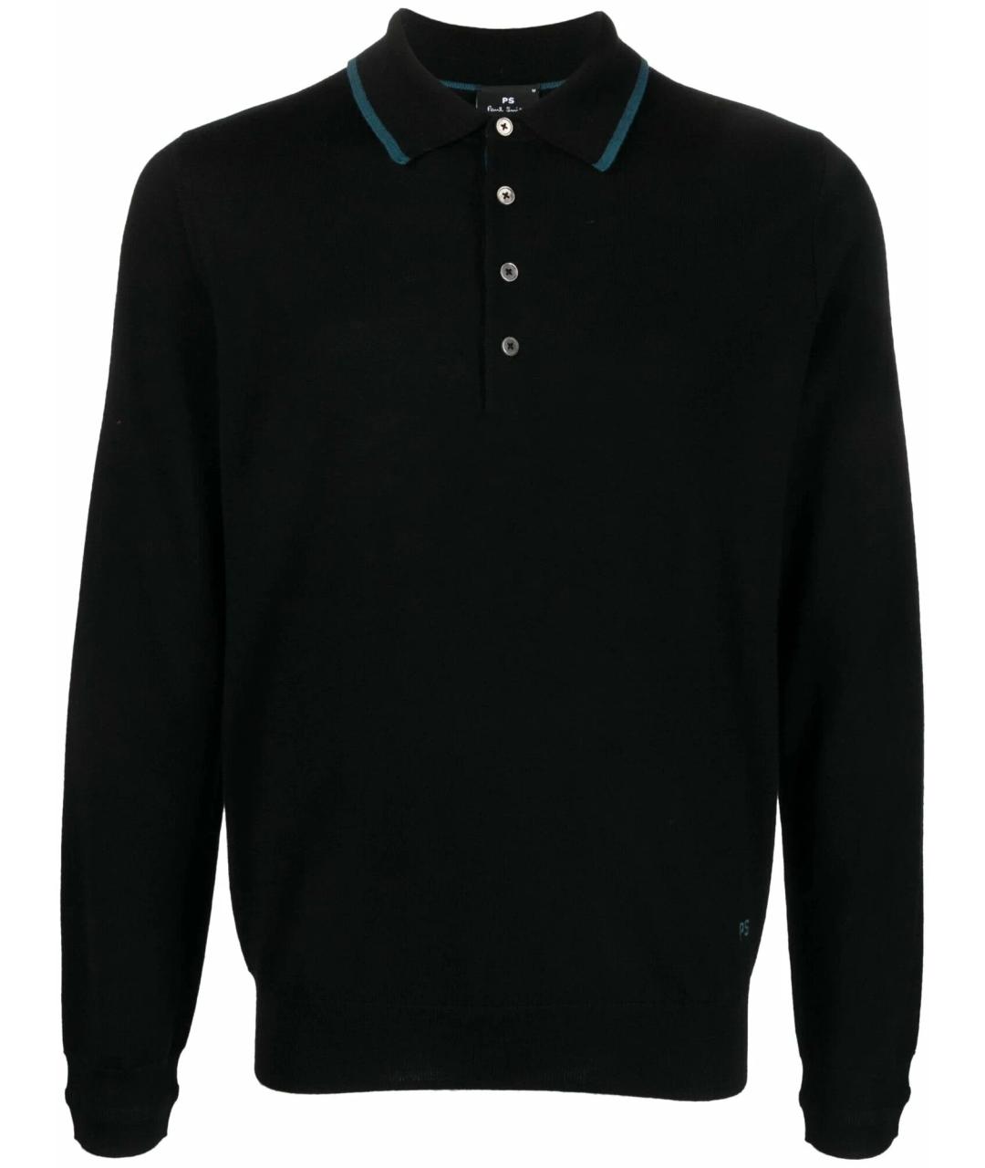 PS BY PAUL SMITH Черное хлопко-шерстяное поло с длинным рукавом, фото 1