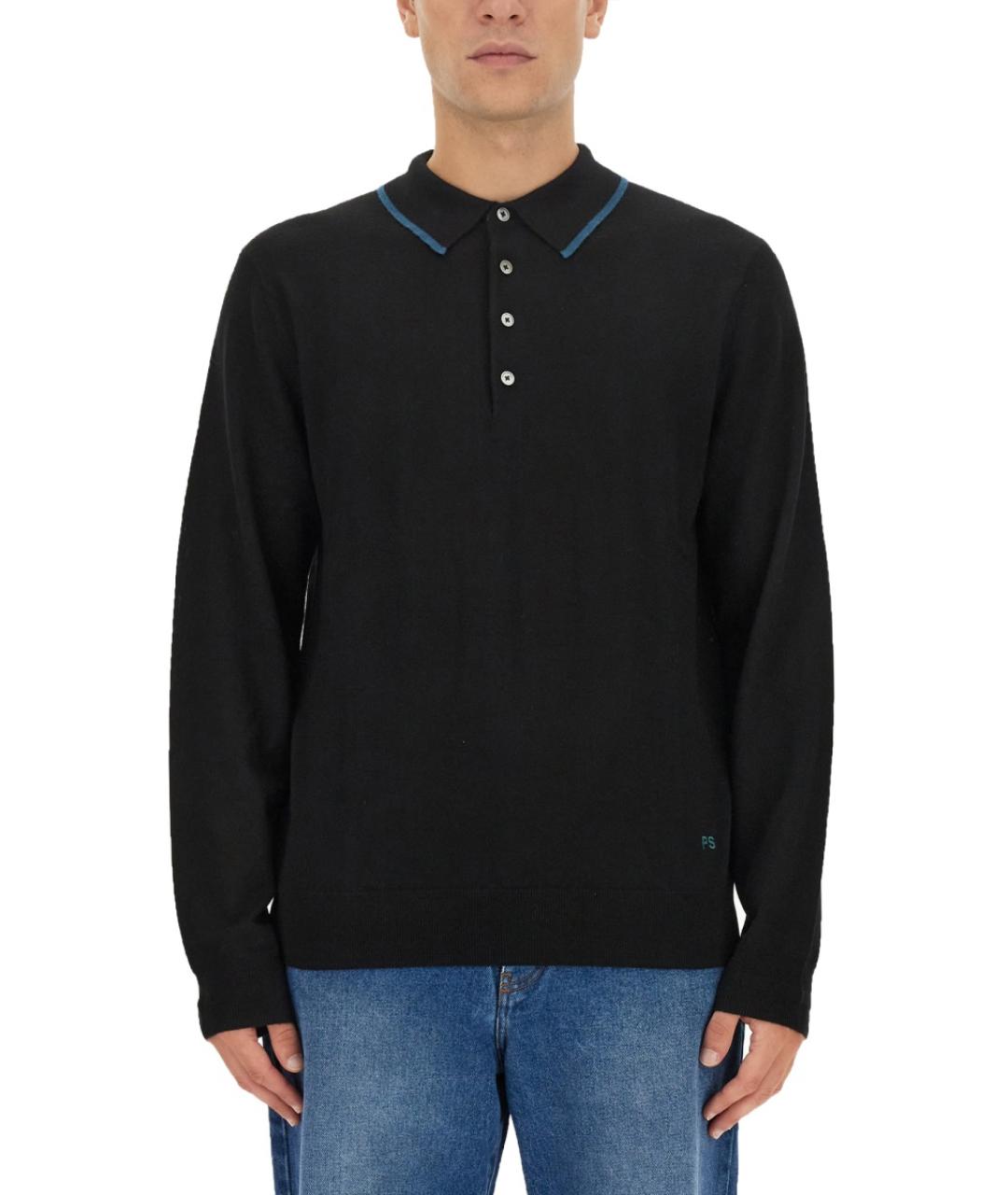 PS BY PAUL SMITH Черное хлопко-шерстяное поло с длинным рукавом, фото 5