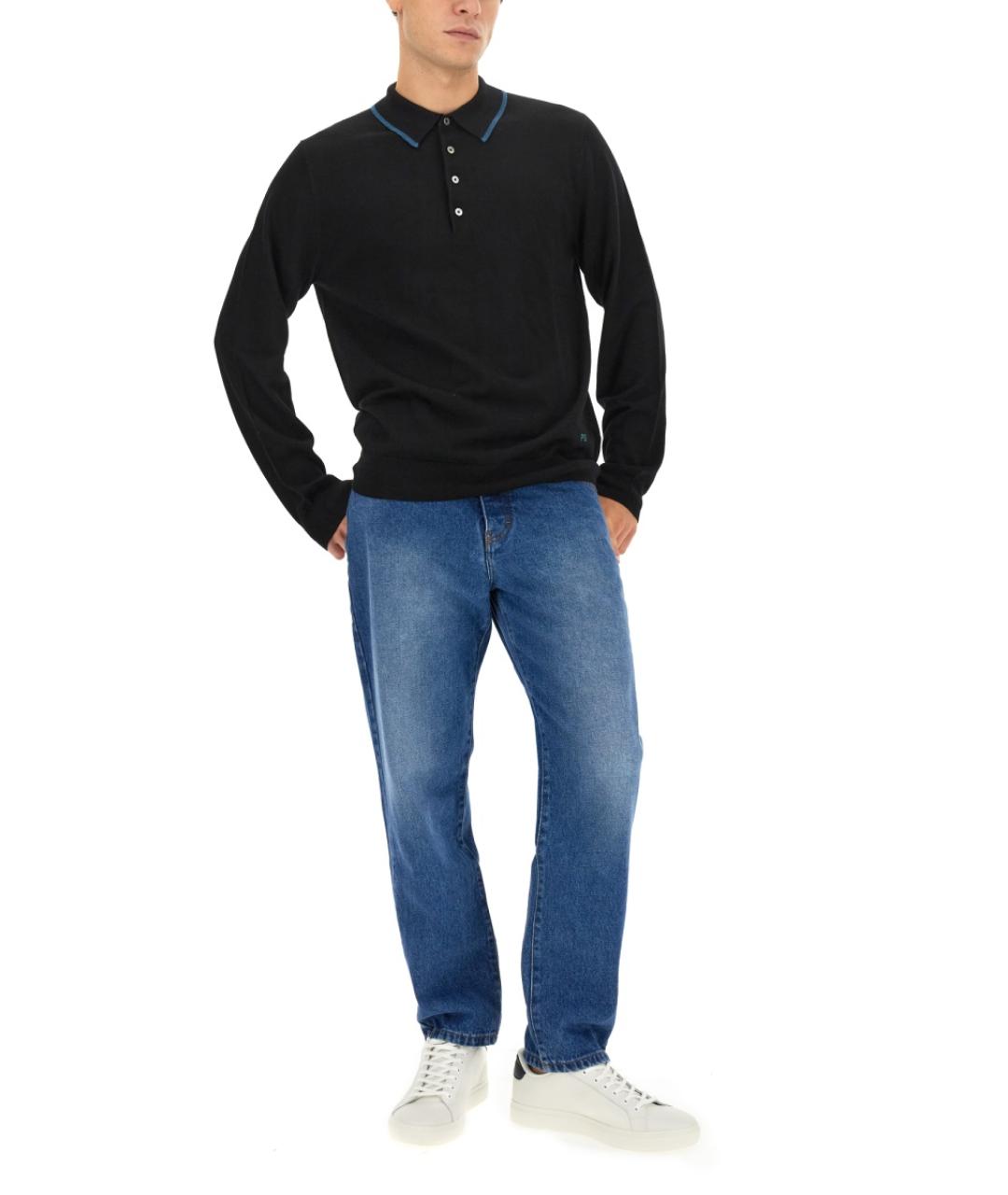 PS BY PAUL SMITH Черное хлопко-шерстяное поло с длинным рукавом, фото 2