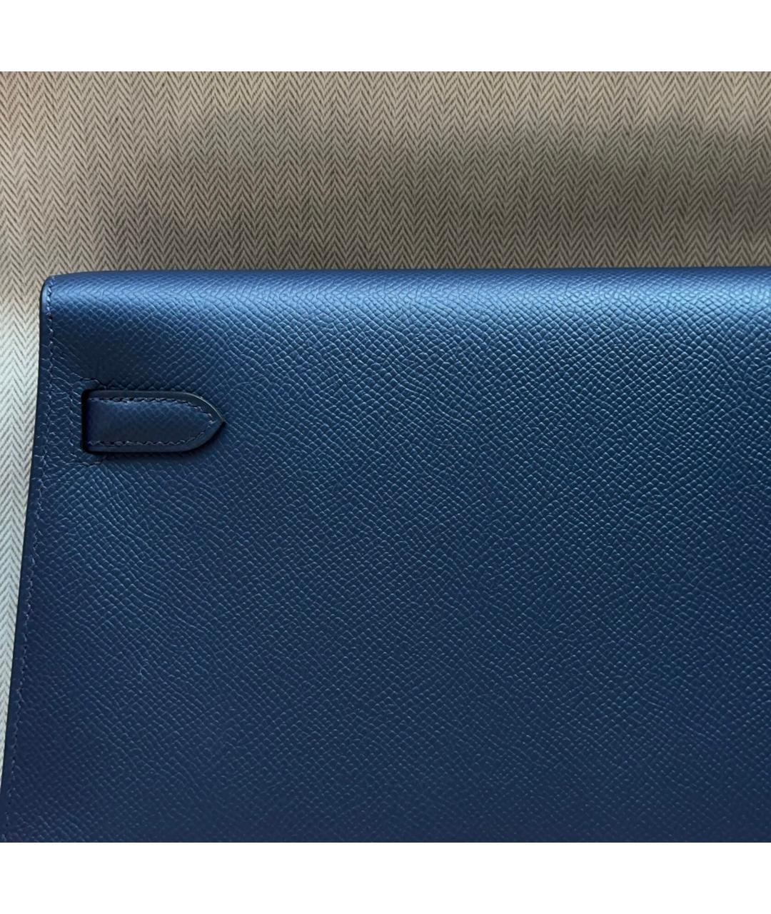 HERMES Синяя кожаная сумка с короткими ручками, фото 4